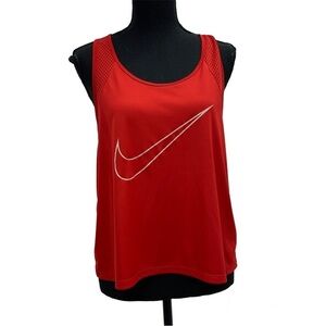 Nike Dri-Fit Red Women Training Tank Top mesh swoosh logo Sz L